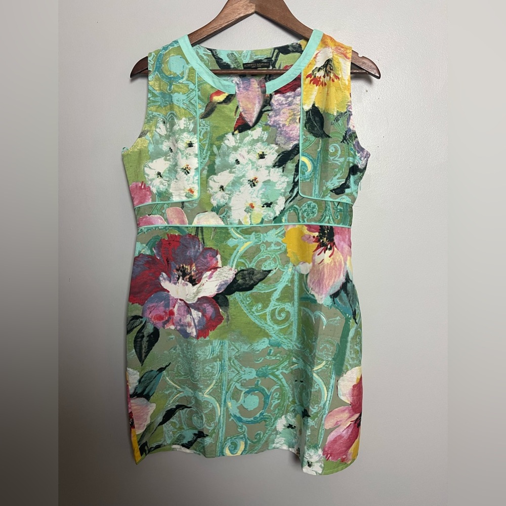 Alberto Makali‎ Green Floral Sleeveless Dress Size Medium